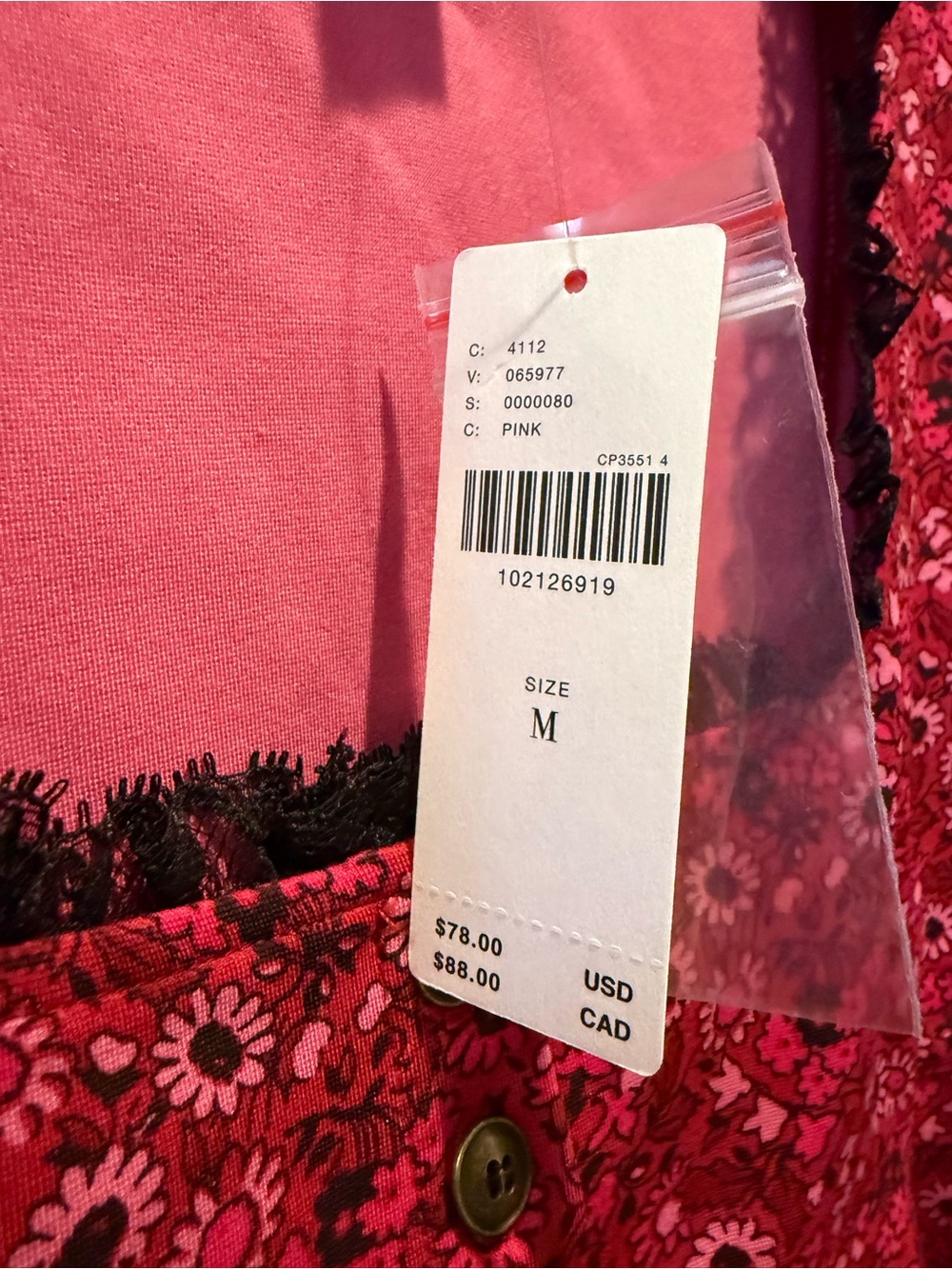 Maeve Pink Floral Scoop-Neck Blouse with Black Lace Trim - Picture 4 of 4